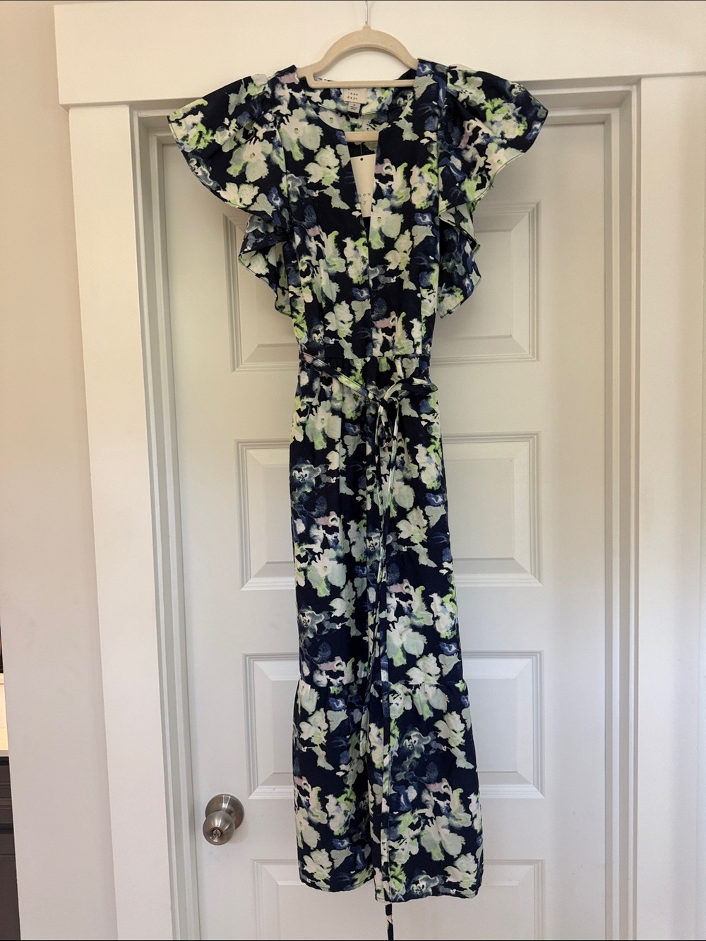 a new day Navy Floral Midi Dress with Lime Accents